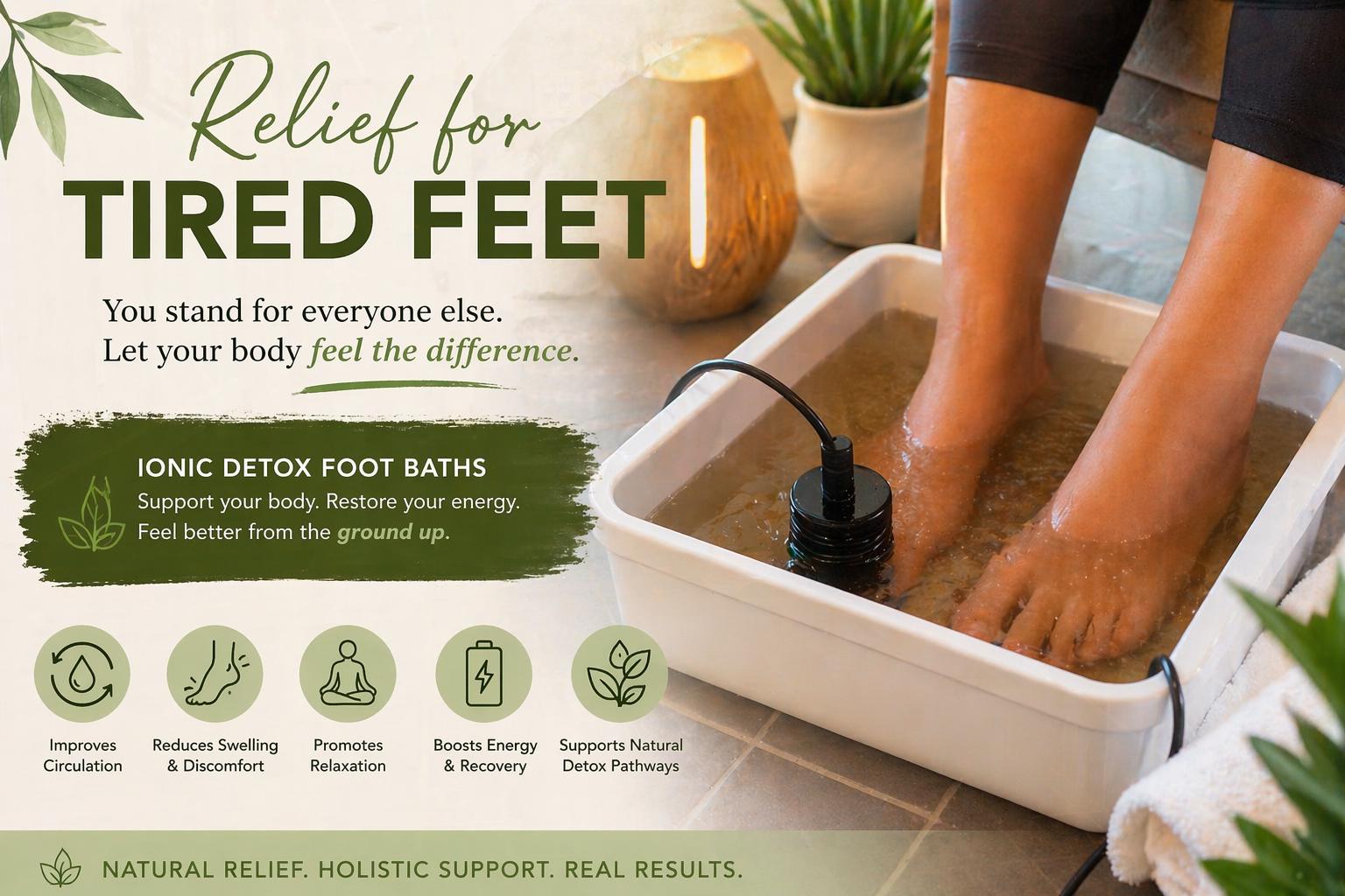 Relief for Tired, Aching Feet:How Ionic Detox Foot Baths Support All Day Standing Professionals
